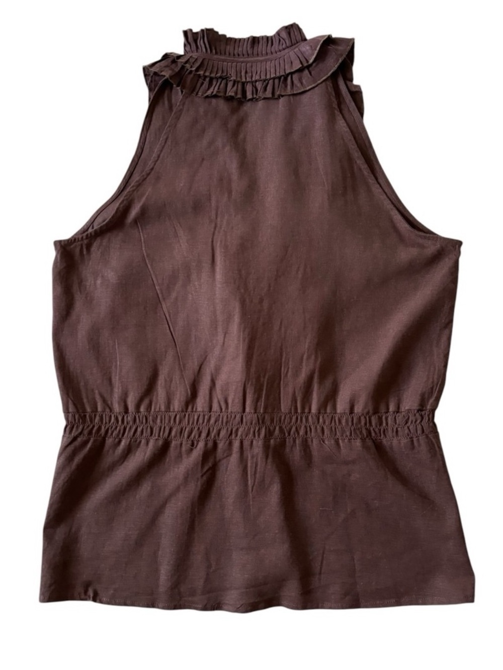 Cynthia Rowley Brown Ruffled Sleeveless Button-Front Blouse - Picture 4 of 5